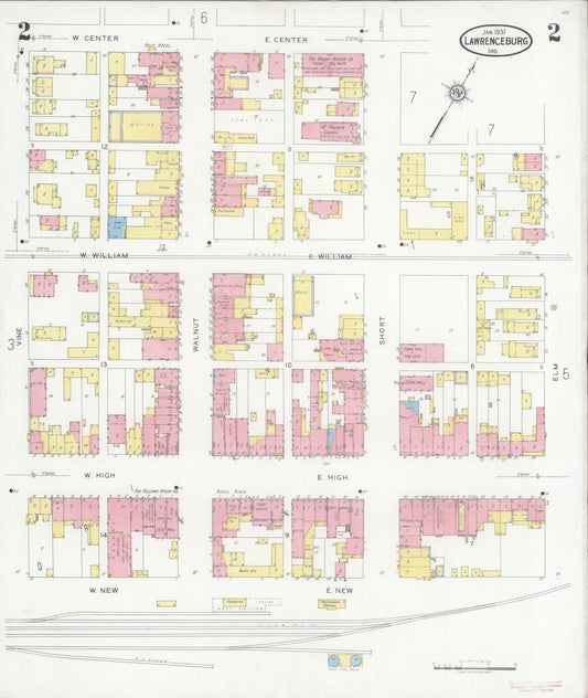 Sanborn Fire Insurance Map from Lawrenceburg, Dearborn County, Indiana (1931), Sheet #0002 - Historic Sanborn Fire Insurance Map Print, vintage old map wall art, antique decor, genealogy gift, Indiana Indiana map