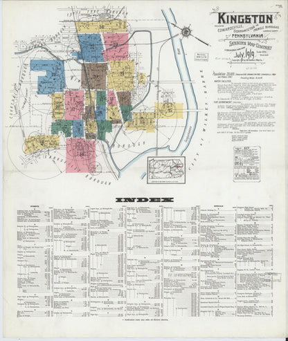 Sanborn Fire Insurance Map from Kingston, Luzerne County, Pennsylvania (1919), Sheet #0001 - Complete Map Set gallery image, historic Sanborn map, vintage wall art, Pennsylvania Pennsylvania