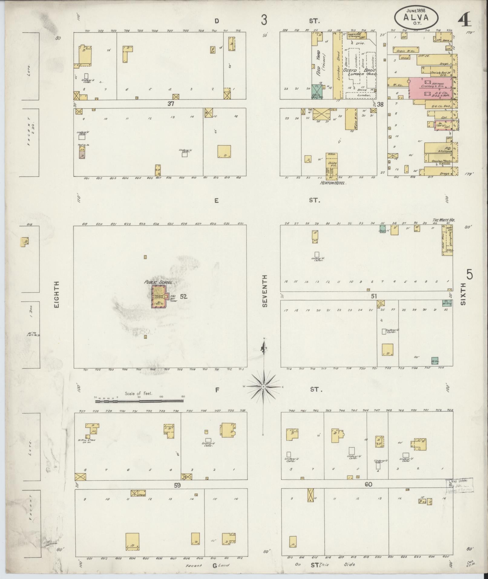 Sanborn Fire Insurance Map from Alva, Woods County, Oklahoma (1898), Sheet #0004 - Complete Map Set gallery image, historic Sanborn map, vintage wall art, Oklahoma Oklahoma