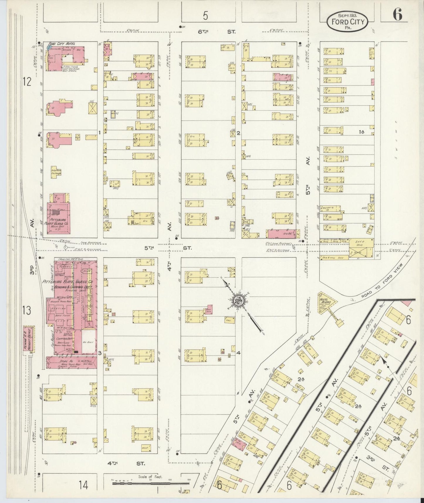 Sanborn Fire Insurance Map from Ford City, Armstrong County, Pennsylvania (1913), Sheet #0006 - Historic Sanborn Fire Insurance Map Print, vintage old map wall art, antique decor, genealogy gift, Pennsylvania Pennsylvania map