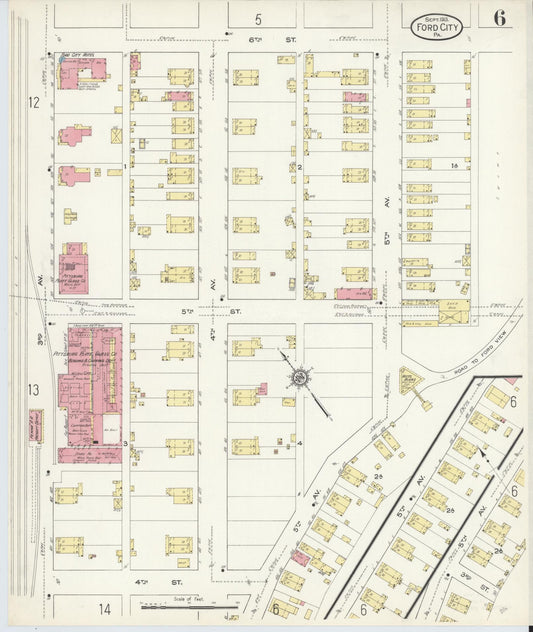 Sanborn Fire Insurance Map from Ford City, Armstrong County, Pennsylvania (1913), Sheet #0006 - Historic Sanborn Fire Insurance Map Print, vintage old map wall art, antique decor, genealogy gift, Pennsylvania Pennsylvania map