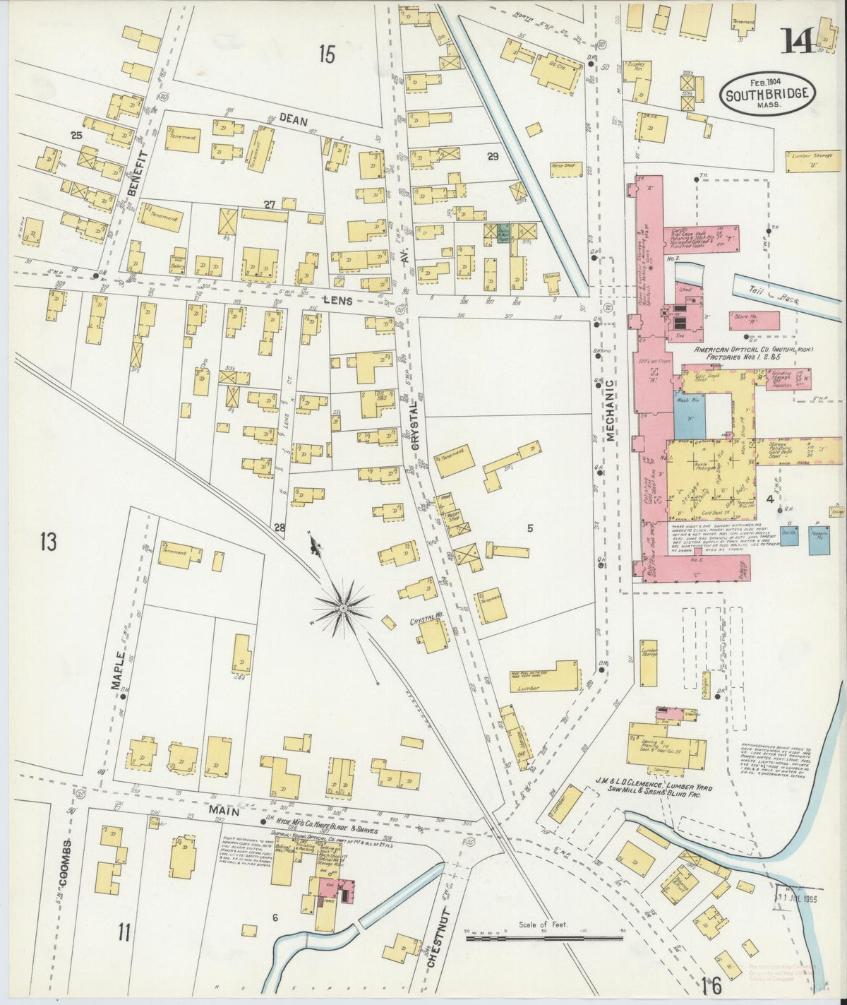 Sanborn Fire Insurance Map from Southbridge, Worcester County, Massachusetts (1904), Sheet #0014 - Complete Map Set gallery image, historic Sanborn map, vintage wall art, Massachusetts Massachusetts