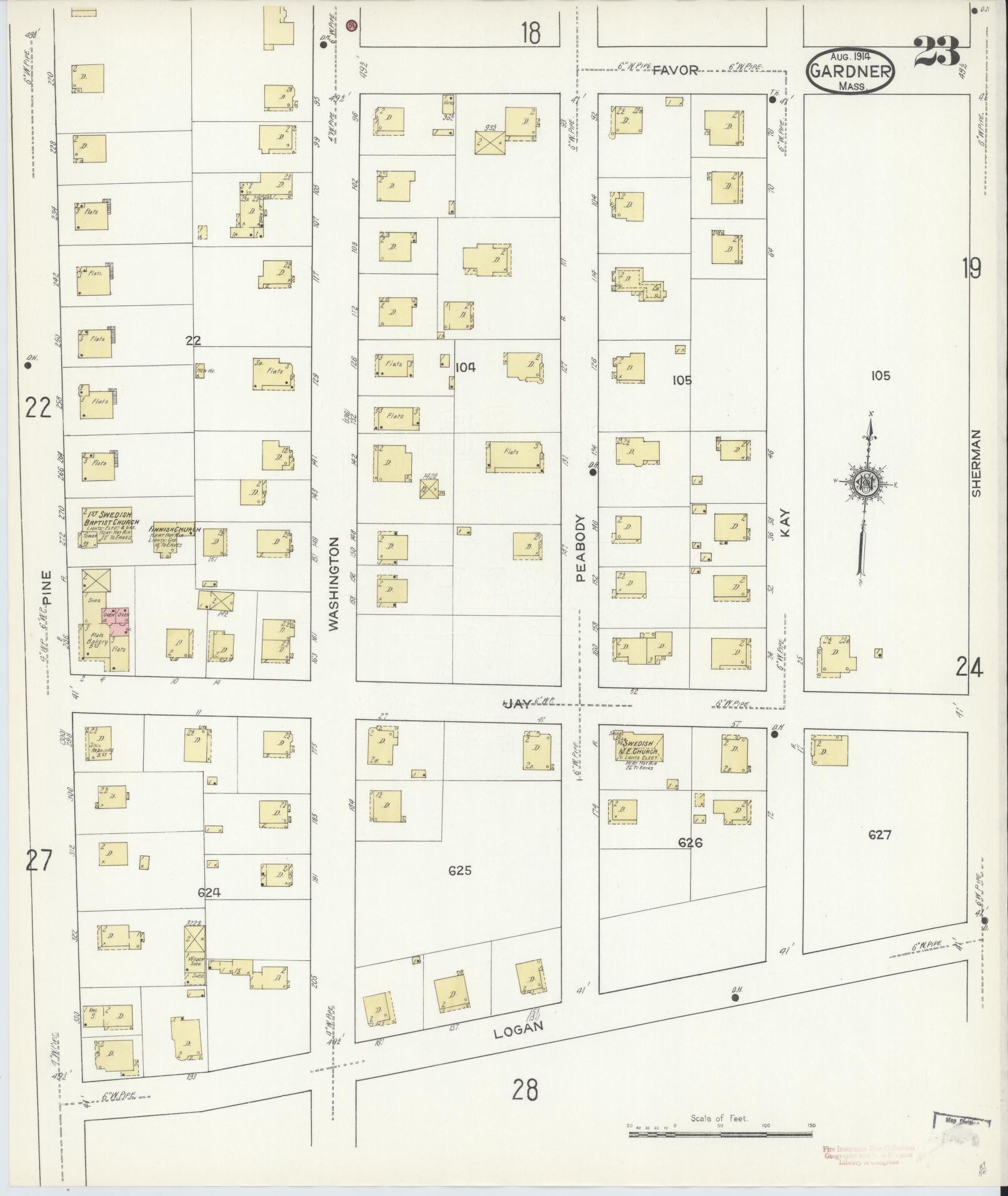 Sanborn Fire Insurance Map from Gardner, Worcester County, Massachusetts (1914), Sheet #0023 - Historic Sanborn Fire Insurance Map Print, vintage old map wall art, antique decor, genealogy gift, Massachusetts Massachusetts map