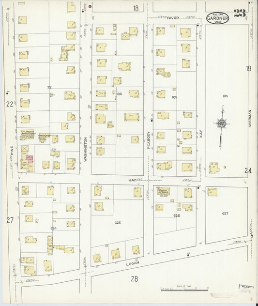 Sanborn Fire Insurance Map from Gardner, Worcester County, Massachusetts (1914), Sheet #0023 - Historic Sanborn Fire Insurance Map Print, vintage old map wall art, antique decor, genealogy gift, Massachusetts Massachusetts map