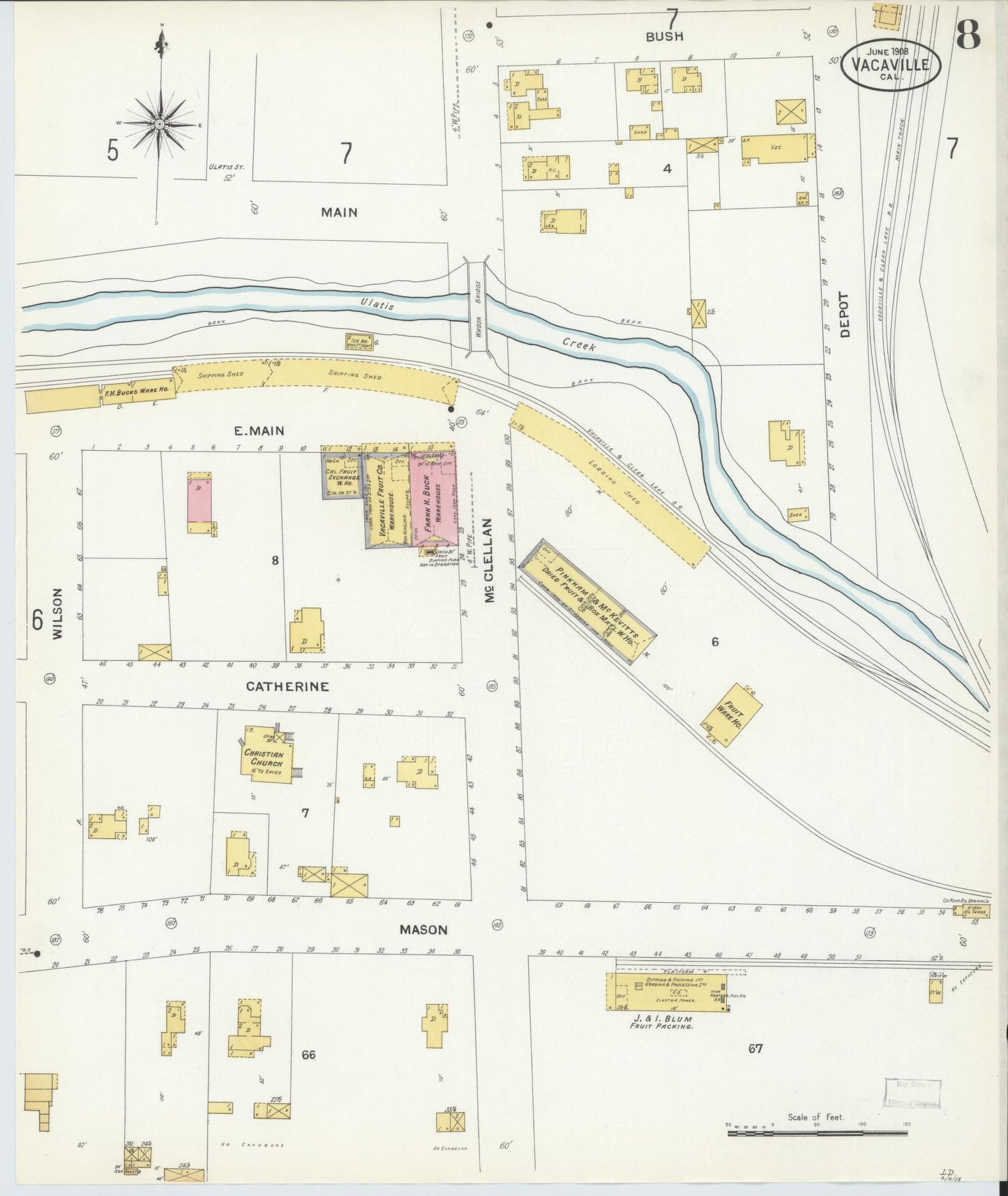 Sanborn Fire Insurance Map from Vacaville, Solano County, California (1908), Sheet #0008 - Complete Map Set gallery image, historic Sanborn map, vintage wall art, California California