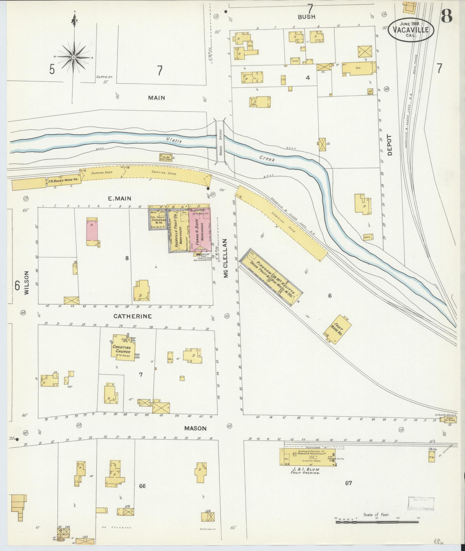 Sanborn Fire Insurance Map from Vacaville, Solano County, California (1908), Sheet #0008 - Complete Map Set gallery image, historic Sanborn map, vintage wall art, California California
