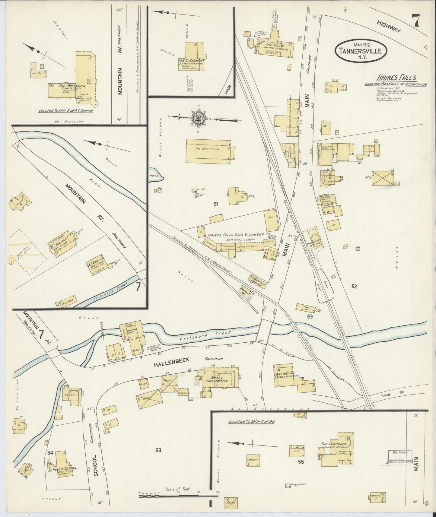 Sanborn Fire Insurance Map from Tannersville, Greene County, New York (1912), Sheet #0007 - Complete Map Set gallery image, historic Sanborn map, vintage wall art, New York New York