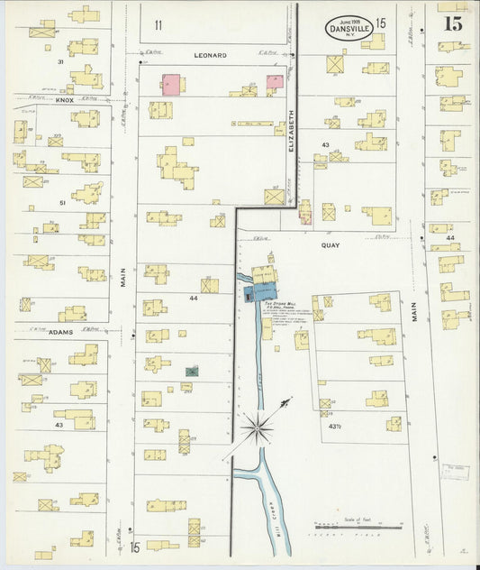 Sanborn Fire Insurance Map from Dansville, Livingston County, New York (1909), Sheet #0015 - Historic Sanborn Fire Insurance Map Print, vintage old map wall art, antique decor, genealogy gift, New York New York map