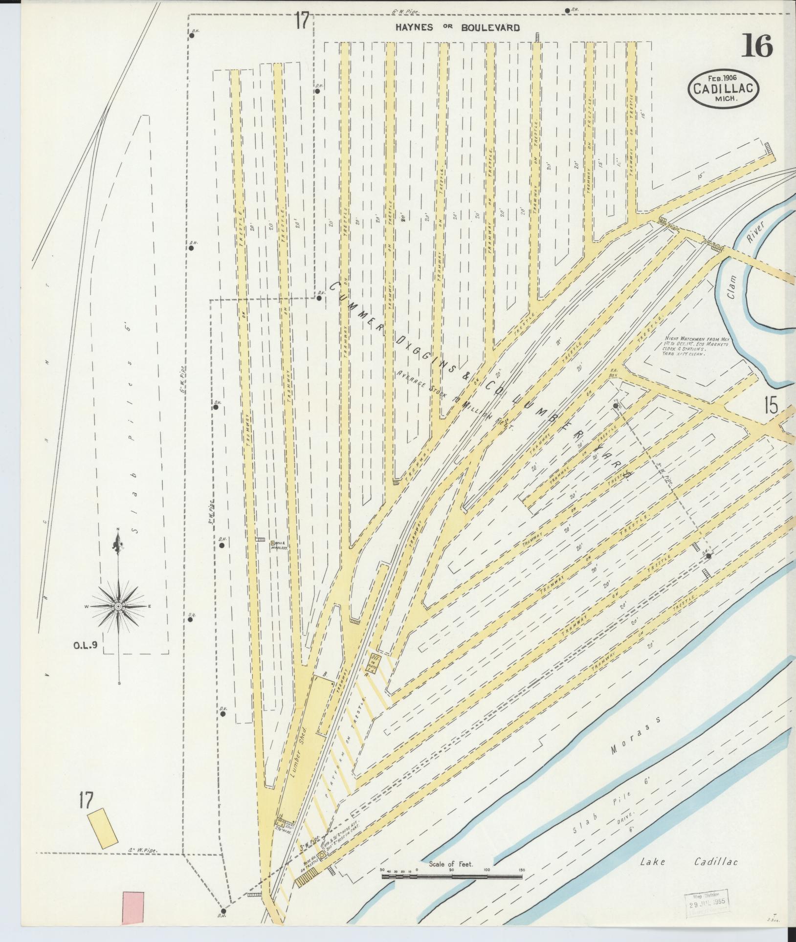 Sanborn Fire Insurance Map from Cadillac, Wexford County, Michigan (1906), Sheet #0016 - Complete Map Set gallery image, historic Sanborn map, vintage wall art, Michigan Michigan