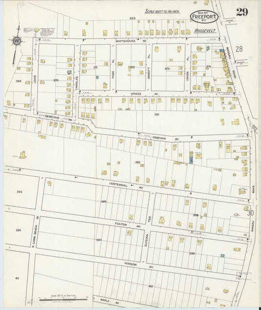 Sanborn Fire Insurance Map from Freeport, Nassau County, New York (1917), Sheet #0029 - Historic Sanborn Fire Insurance Map Print, vintage old map wall art, antique decor, genealogy gift, New York New York map