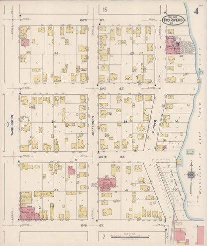 Sanborn Fire Insurance Map from Two Rivers, Manitowoc County, Wisconsin (1922), Sheet #0004 - Historic Sanborn Fire Insurance Map Print, vintage old map wall art, antique decor, genealogy gift, Wisconsin Wisconsin map