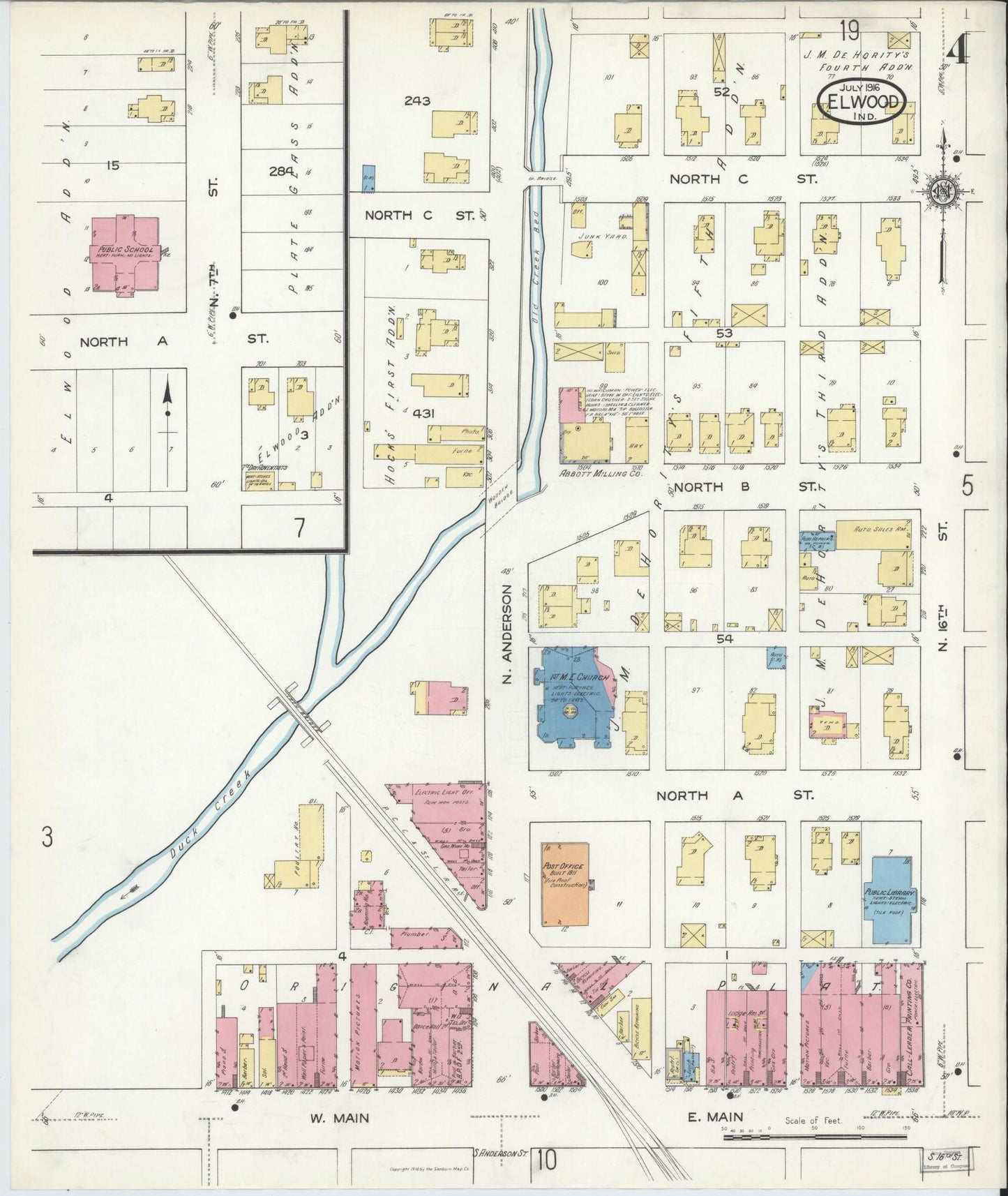 Sanborn Fire Insurance Map from Elwood, Madison County, Indiana (1916), Sheet #0004 - Complete Map Set gallery image, historic Sanborn map, vintage wall art, Indiana Indiana