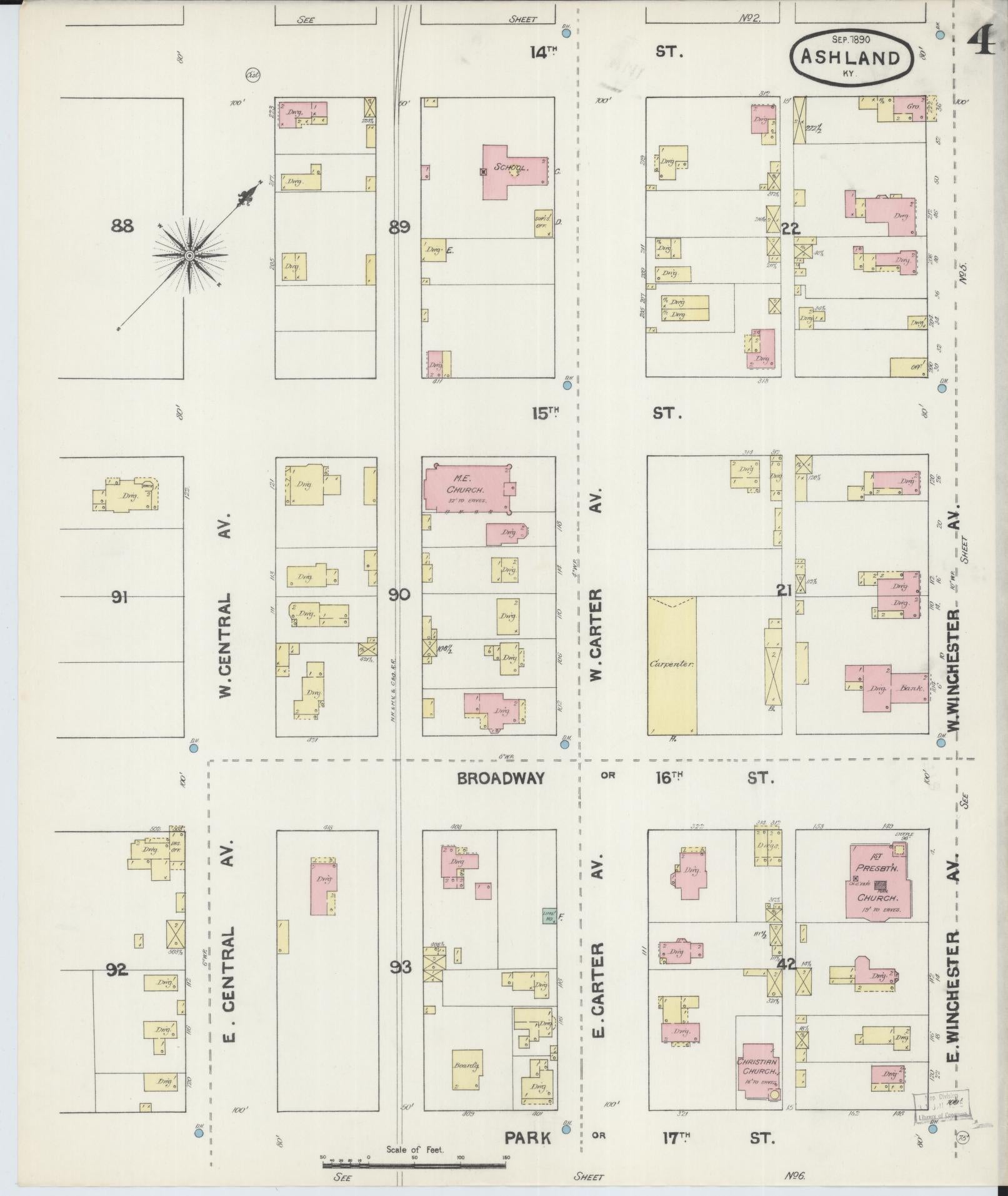 Sanborn Fire Insurance Map from Ashland, Boyd County, Kentucky (1890), Sheet #0004 - Historic Sanborn Fire Insurance Map Print, vintage old map wall art, antique decor, genealogy gift, Kentucky Kentucky map