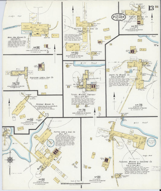 Sanborn Fire Insurance Map from Picher, Ottawa County, Oklahoma (1920), Sheet #0013 - Historic Sanborn Fire Insurance Map Print, vintage old map wall art, antique decor, genealogy gift, Oklahoma Oklahoma map
