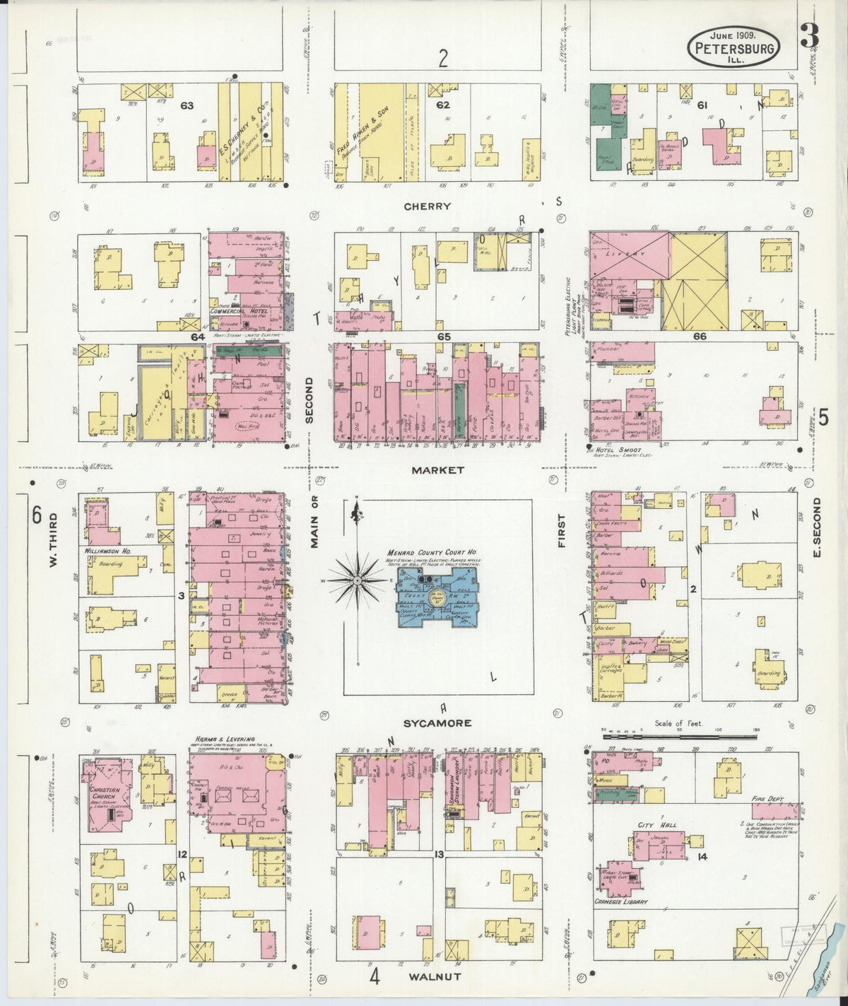 Sanborn Fire Insurance Map from Petersburg, Menard County, Illinois (1909), Sheet #0003 - Complete Map Set gallery image, historic Sanborn map, vintage wall art, Illinois Illinois
