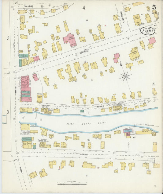 Sanborn Fire Insurance Map from Adams, Jefferson County, New York (1906), Sheet #0005 - Historic Sanborn Fire Insurance Map Print, vintage old map wall art, antique decor, genealogy gift, New York New York map