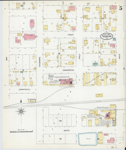 Sanborn Fire Insurance Map from Trenton, Clinton County, Illinois (1906), Sheet #0005 - Historic Sanborn Fire Insurance Map Print, vintage old map wall art, antique decor, genealogy gift, Illinois Illinois map