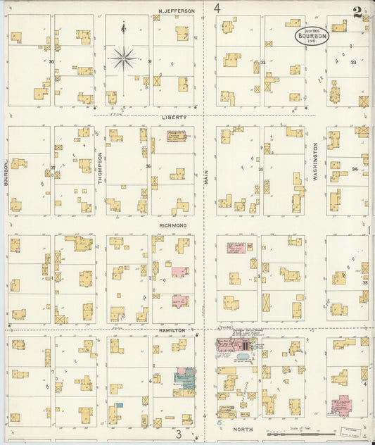 Sanborn Fire Insurance Map from Bourbon, Marshall County, Indiana (1905), Sheet #0002 - Historic Sanborn Fire Insurance Map Print, vintage old map wall art, antique decor, genealogy gift, Indiana Indiana map