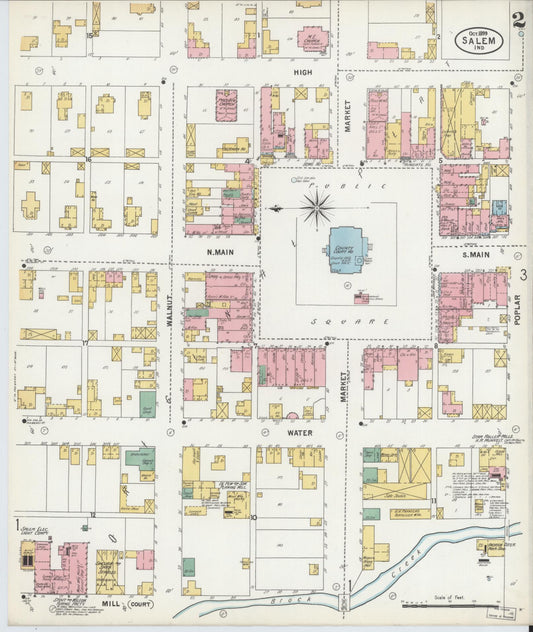 Sanborn Fire Insurance Map from Salem, Washington County, Indiana (1899), Sheet #0002 - Historic Sanborn Fire Insurance Map Print, vintage old map wall art, antique decor, genealogy gift, Indiana Indiana map
