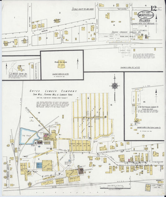 Sanborn Fire Insurance Map from Monticello, Drew County, Arkansas (1920), Sheet #0012 - Historic Sanborn Fire Insurance Map Print, vintage old map wall art, antique decor, genealogy gift, Arkansas Arkansas map