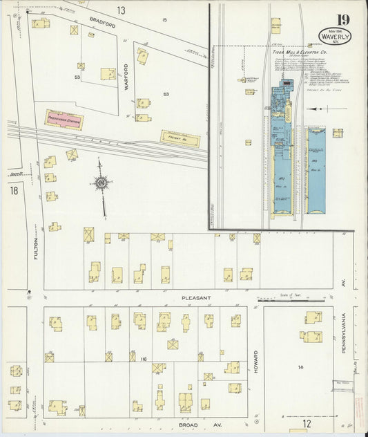 Sanborn Fire Insurance Map from Waverly, Tioga County, New York (1914), Sheet #0019 - Historic Sanborn Fire Insurance Map Print, vintage old map wall art, antique decor, genealogy gift, New York New York map