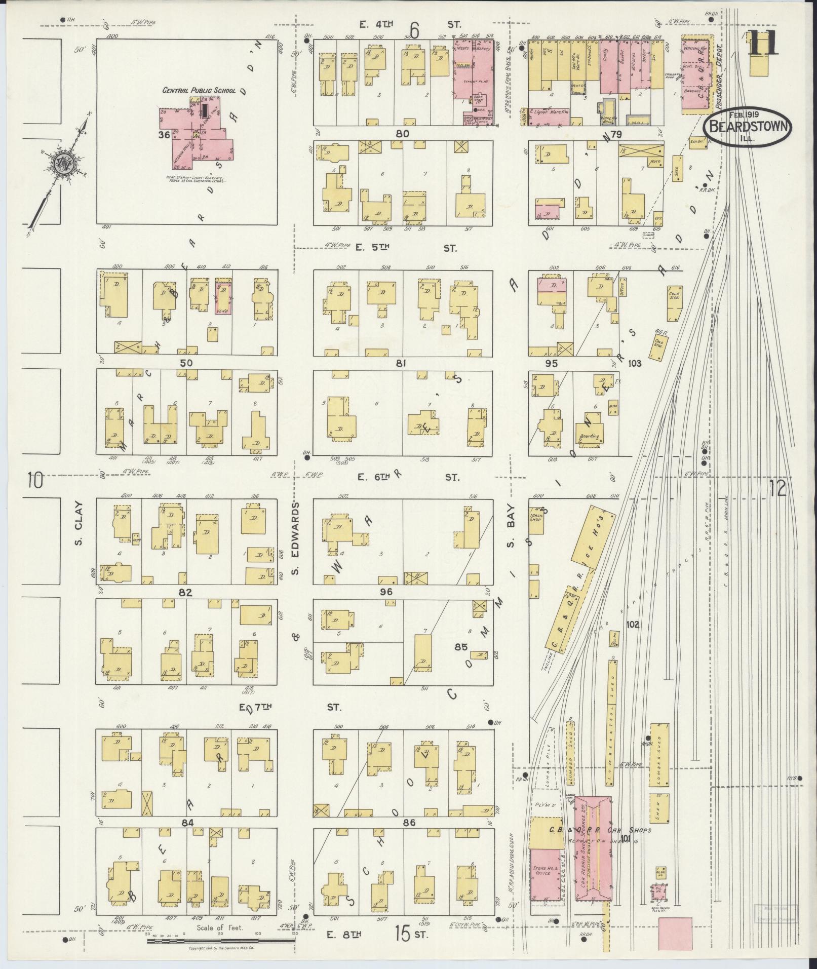 Sanborn Fire Insurance Map from Beardstown, Cass County, Illinois (1919), Sheet #0011 - Historic Sanborn Fire Insurance Map Print, vintage old map wall art, antique decor, genealogy gift, Illinois Illinois map