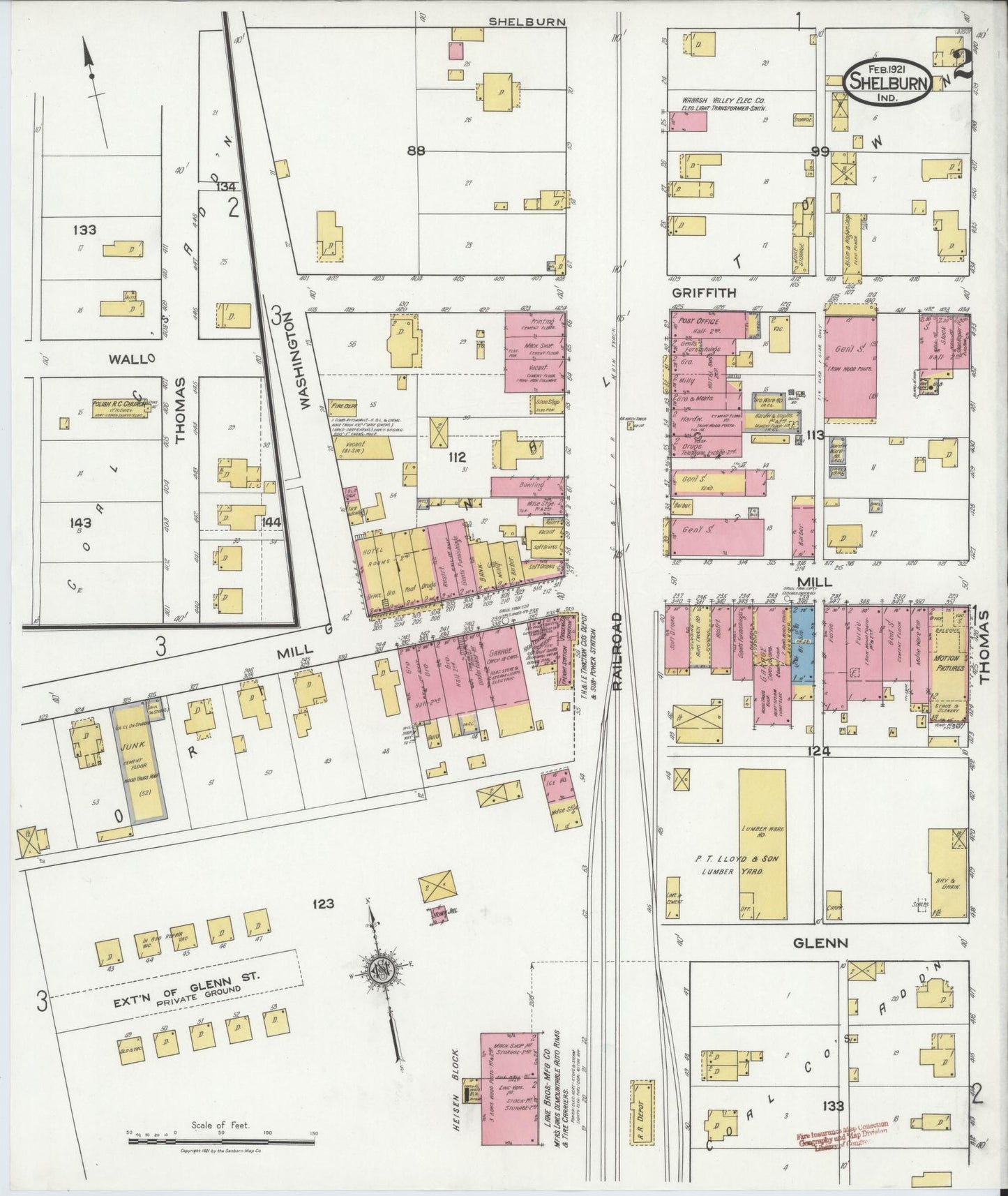 Sanborn Fire Insurance Map from Shelburn, Sullivan County, Indiana (1921), Sheet #0002 - Complete Map Set gallery image, historic Sanborn map, vintage wall art, Indiana Indiana