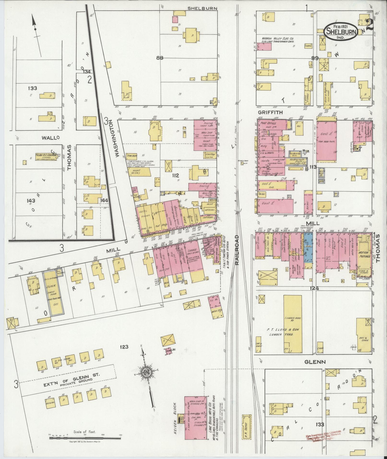 Sanborn Fire Insurance Map from Shelburn, Sullivan County, Indiana (1921), Sheet #0002 - Complete Map Set gallery image, historic Sanborn map, vintage wall art, Indiana Indiana
