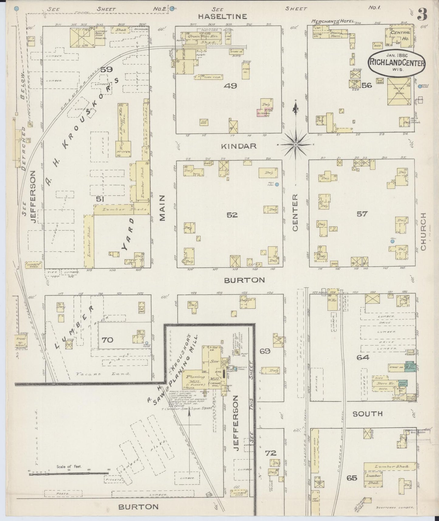 Sanborn Fire Insurance Map from Richland Center, Richland County, Wisconsin (1883), Sheet #0003 - Historic Sanborn Fire Insurance Map Print, vintage old map wall art, antique decor, genealogy gift, Wisconsin Wisconsin map
