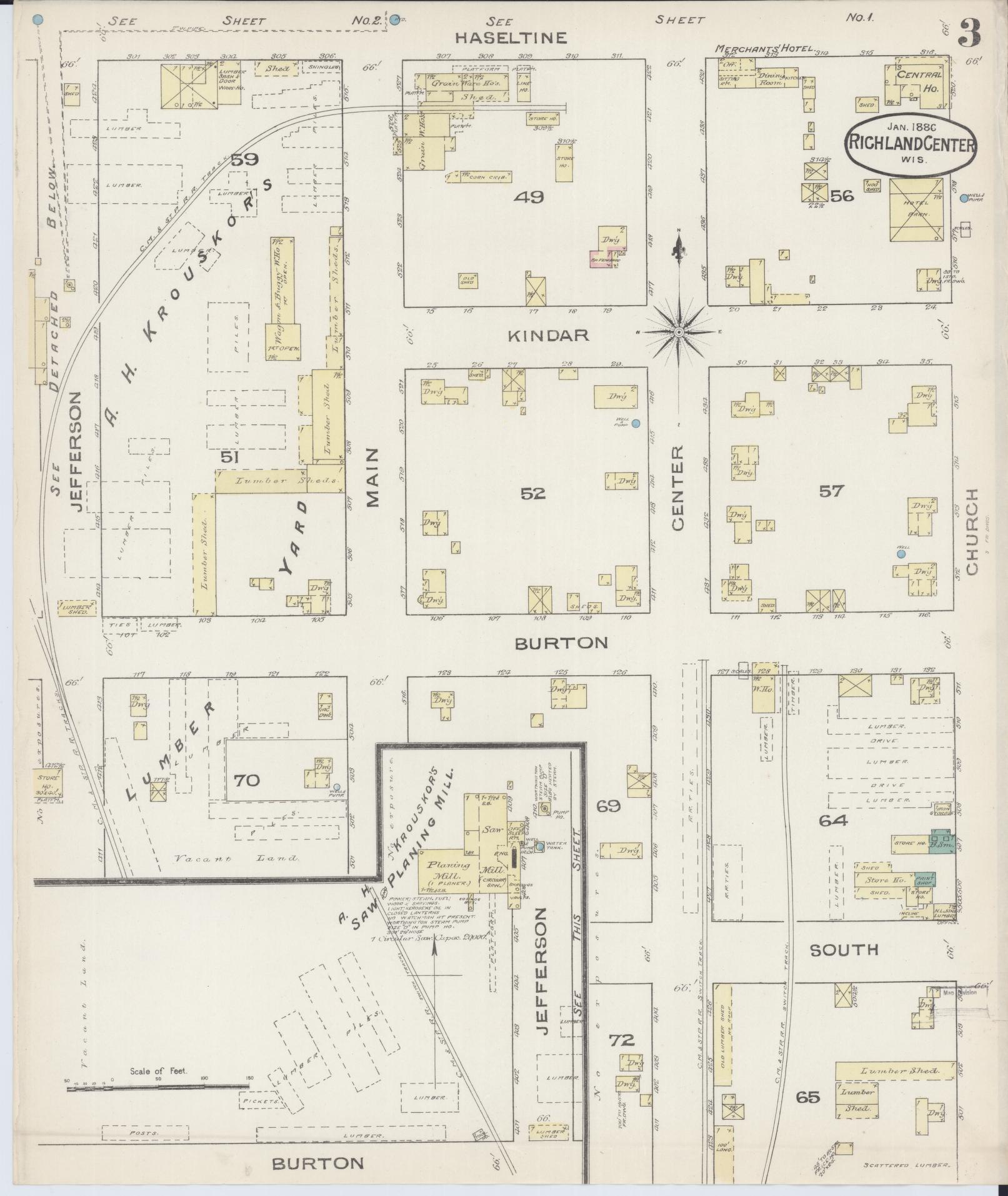 Sanborn Fire Insurance Map from Richland Center, Richland County, Wisconsin (1883), Sheet #0003 - Historic Sanborn Fire Insurance Map Print, vintage old map wall art, antique decor, genealogy gift, Wisconsin Wisconsin map
