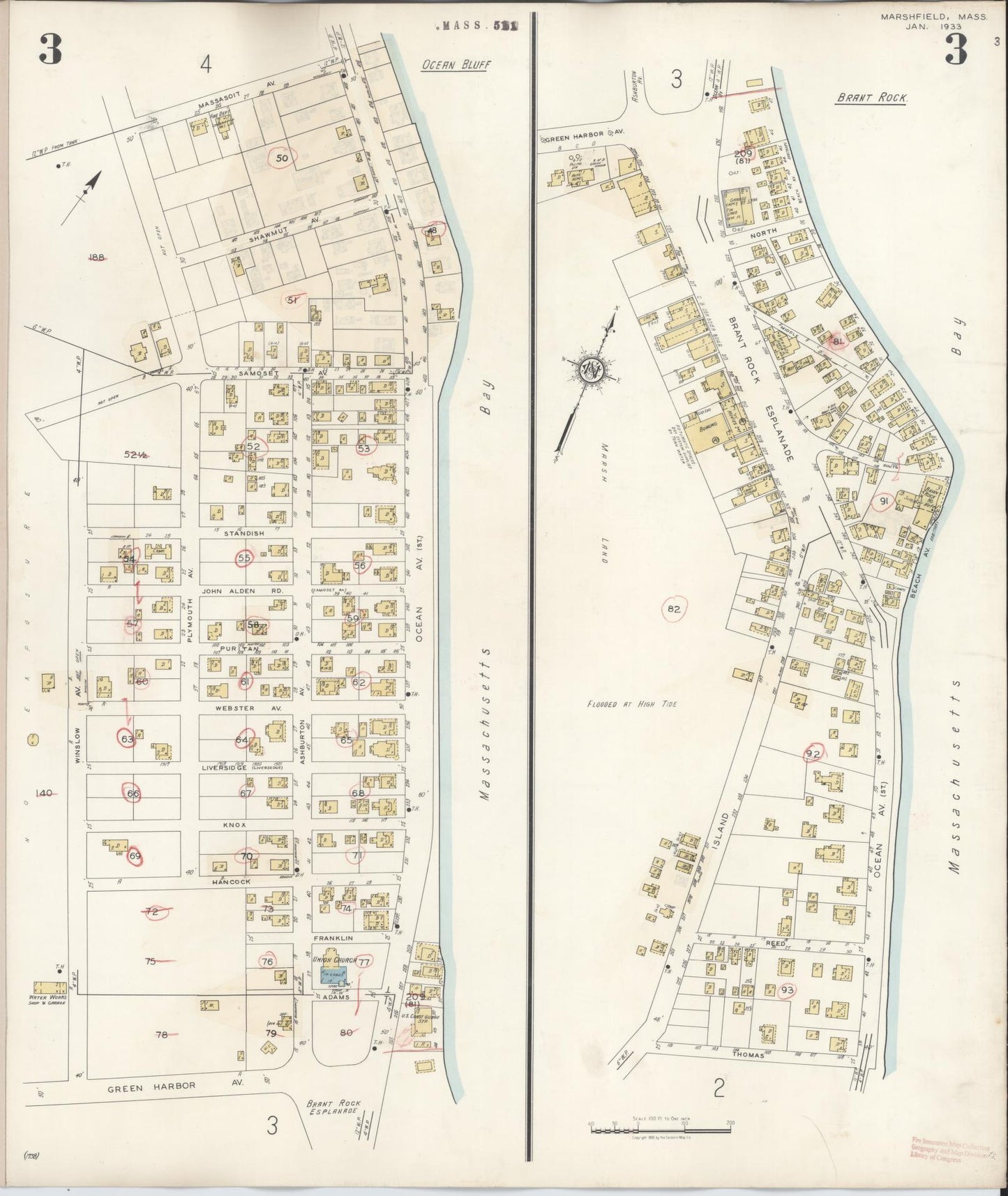 Sanborn Fire Insurance Map from Marshfield, Plymouth County, Massachusetts (1942), Sheet #0003 - Complete Map Set gallery image, historic Sanborn map, vintage wall art, Massachusetts Massachusetts