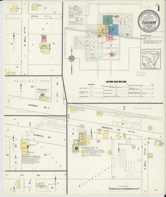 Sanborn Fire Insurance Map from Foreman, Little River County, Arkansas (1913), Sheet #0001 - Complete Map Set gallery image, historic Sanborn map, vintage wall art, Arkansas Arkansas