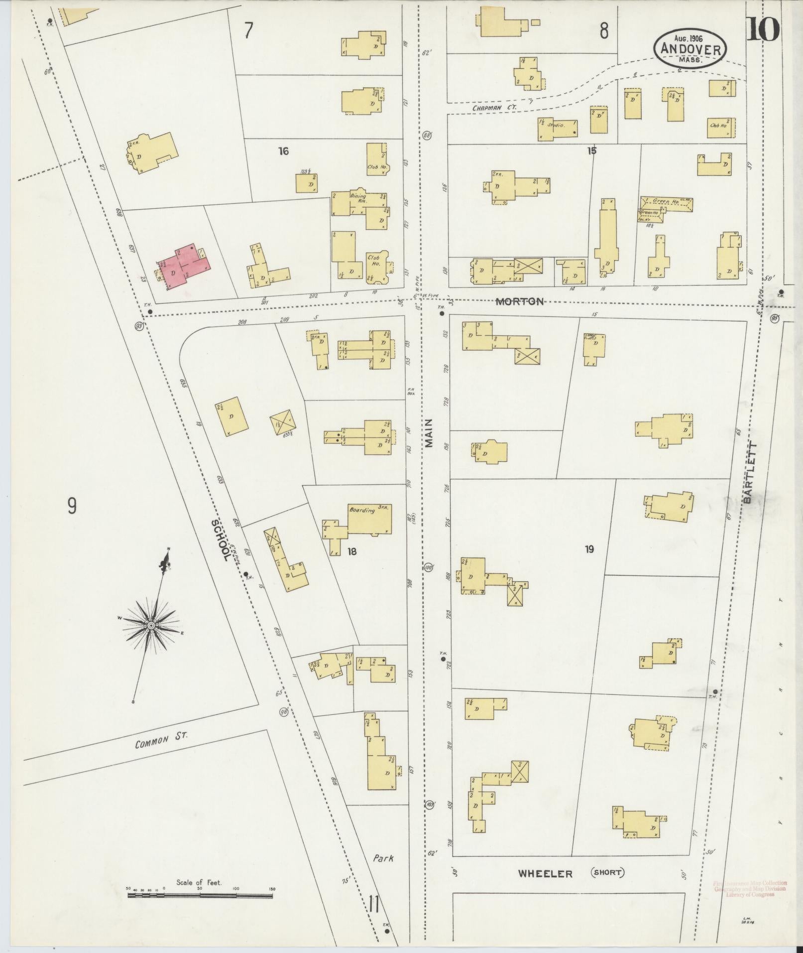Sanborn Fire Insurance Map from Andover, Essex County, Massachusetts (1906), Sheet #0010 - Historic Sanborn Fire Insurance Map Print, vintage old map wall art, antique decor, genealogy gift, Massachusetts Massachusetts map
