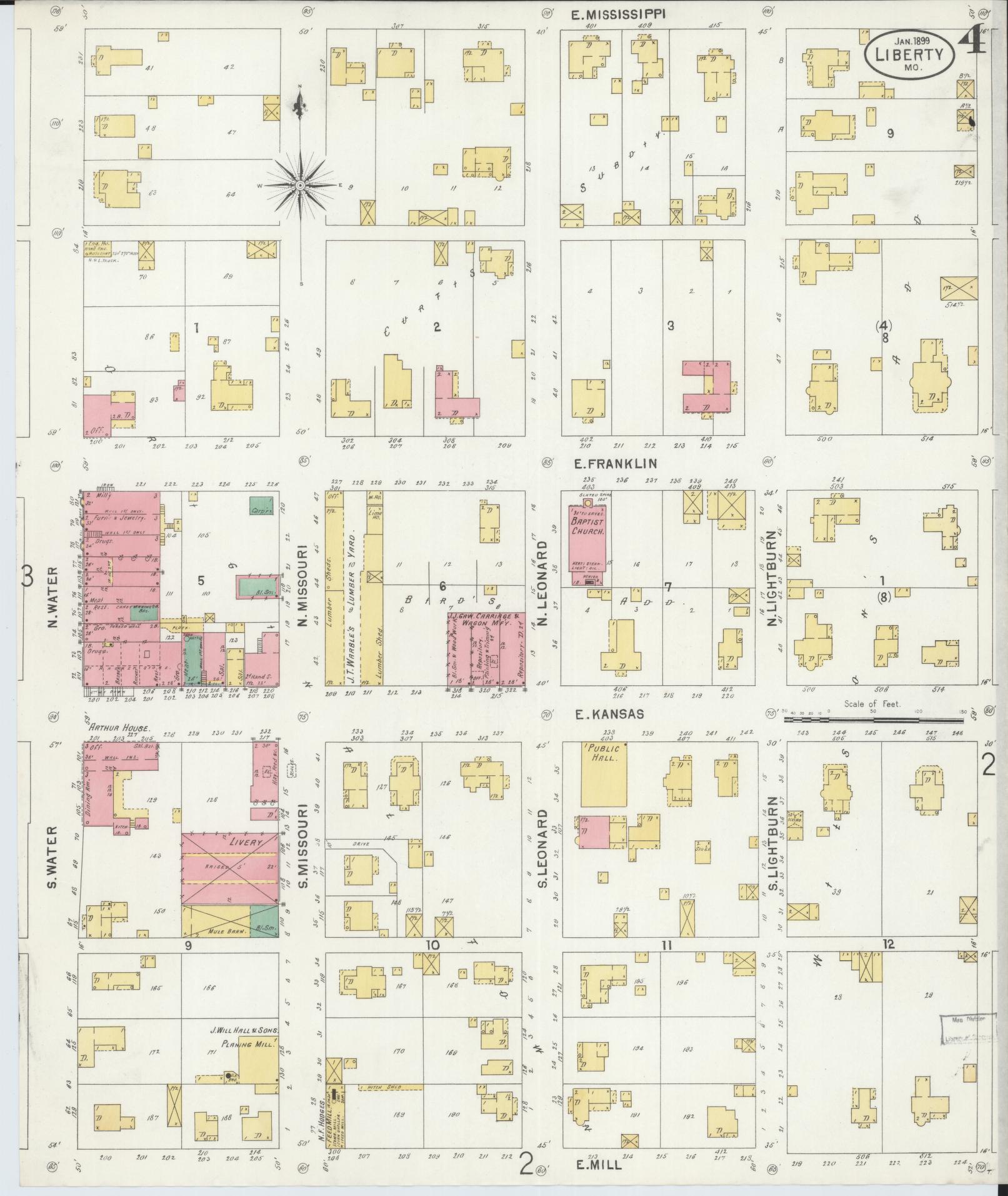 Sanborn Fire Insurance Map from Liberty, Clay County, Missouri (1899), Sheet #0004 - Complete Map Set gallery image, historic Sanborn map, vintage wall art, Missouri Missouri