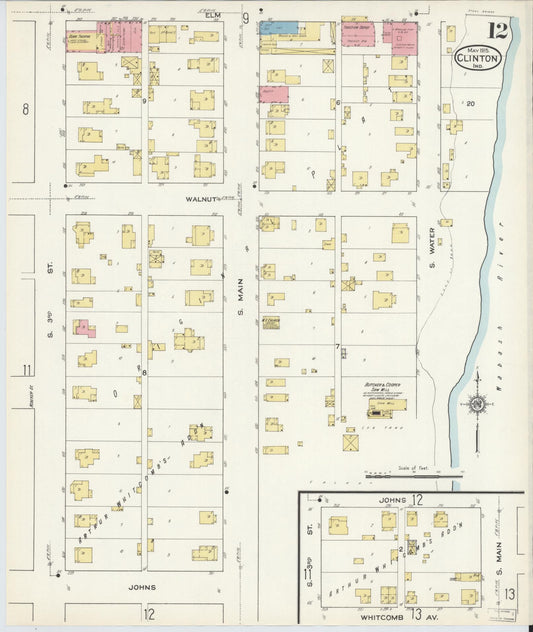 Sanborn Fire Insurance Map from Clinton, Vermillion County, Indiana (1915), Sheet #0012 - Historic Sanborn Fire Insurance Map Print, vintage old map wall art, antique decor, genealogy gift, Indiana Indiana map