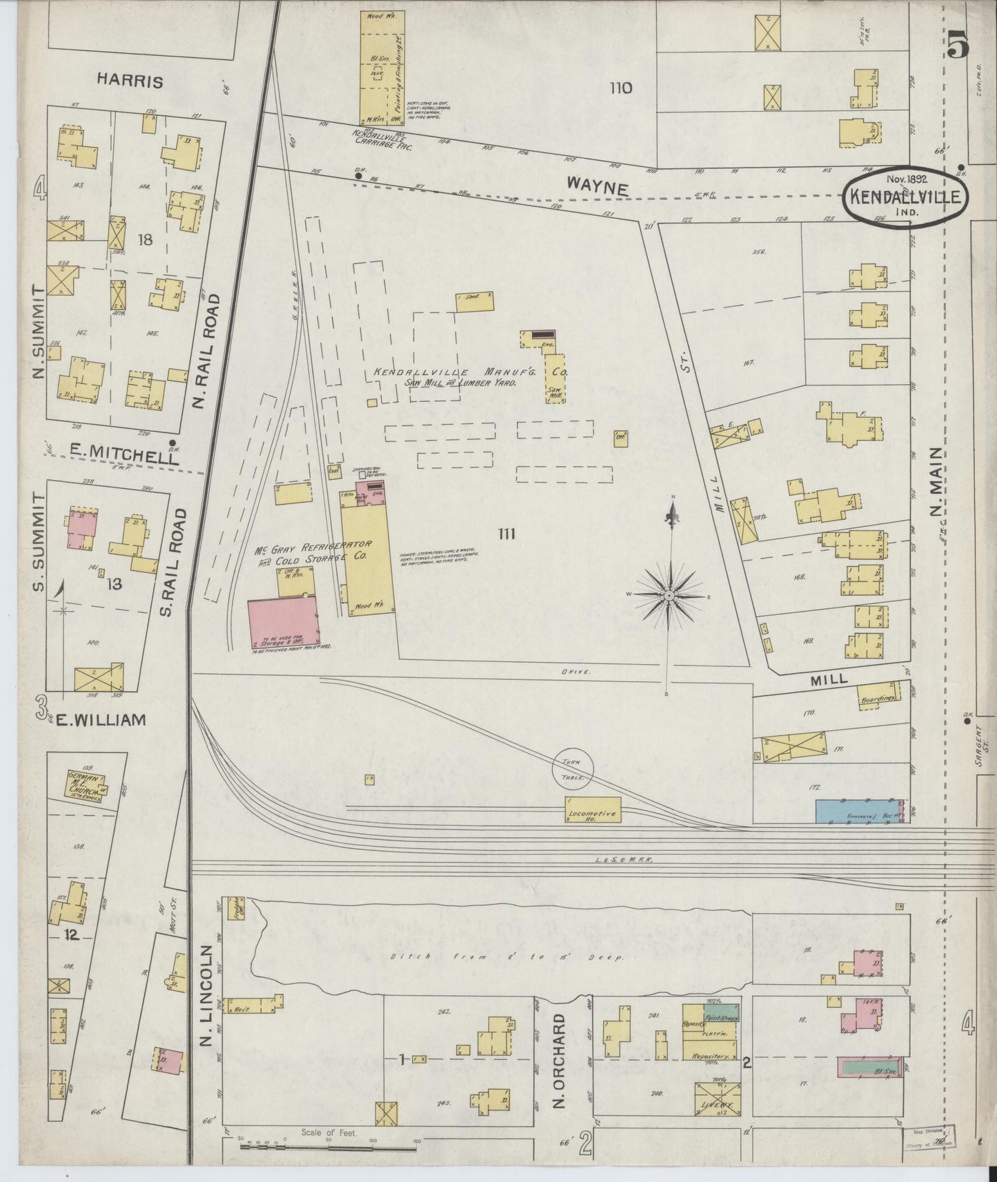 Sanborn Fire Insurance Map from Kendallville, Noble County, Indiana (1892), Sheet #0005 - Complete Map Set gallery image, historic Sanborn map, vintage wall art, Indiana Indiana