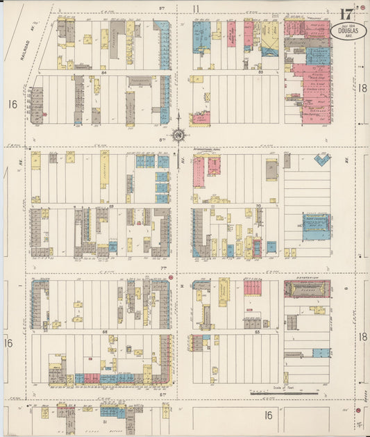 Sanborn Fire Insurance Map from Douglas, Cochise County, Arizona (1914), Sheet #0017 - Historic Sanborn Fire Insurance Map Print, vintage old map wall art, antique decor, genealogy gift, Arizona Arizona map