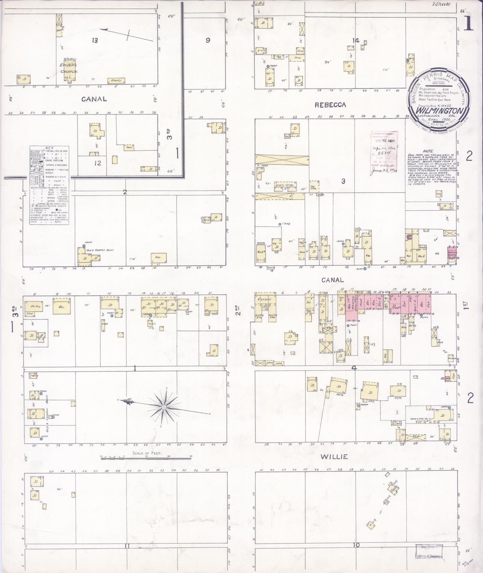 Sanborn Fire Insurance Map from Wilmington, Los Angeles County, California (1900), Sheet #0001 - Complete Map Set gallery image, historic Sanborn map, vintage wall art, California California