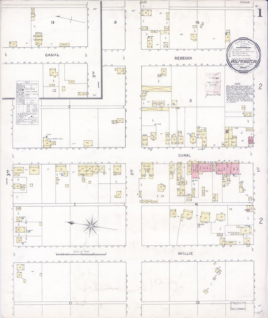 Sanborn Fire Insurance Map from Wilmington, Los Angeles County, California (1900), Sheet #0001 - Complete Map Set gallery image, historic Sanborn map, vintage wall art, California California