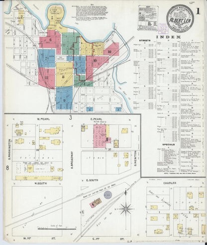 Sanborn Fire Insurance Map from Albert Lea, Freeborn County, Minnesota (1905), Sheet #0001 - Complete Map Set gallery image, historic Sanborn map, vintage wall art, Minnesota Minnesota