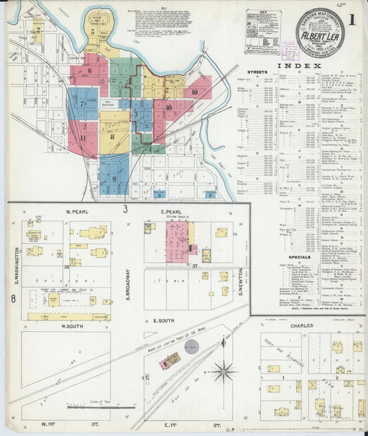 Sanborn Fire Insurance Map from Albert Lea, Freeborn County, Minnesota (1905), Sheet #0001 - Complete Map Set gallery image, historic Sanborn map, vintage wall art, Minnesota Minnesota