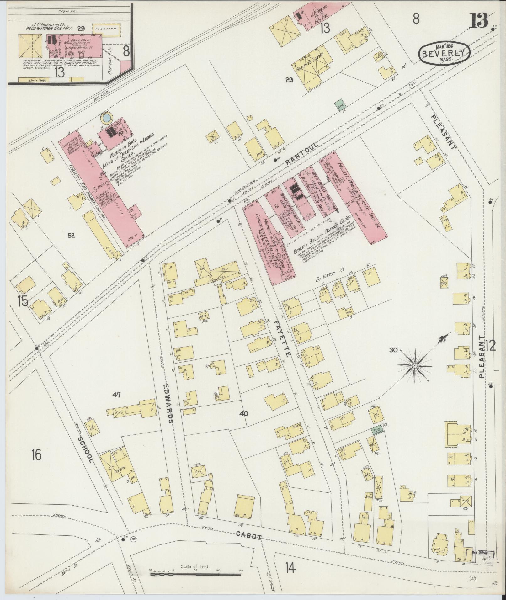 Sanborn Fire Insurance Map from Beverly, Essex County, Massachusetts (1896), Sheet #0013 - Historic Sanborn Fire Insurance Map Print, vintage old map wall art, antique decor, genealogy gift, Massachusetts Massachusetts map