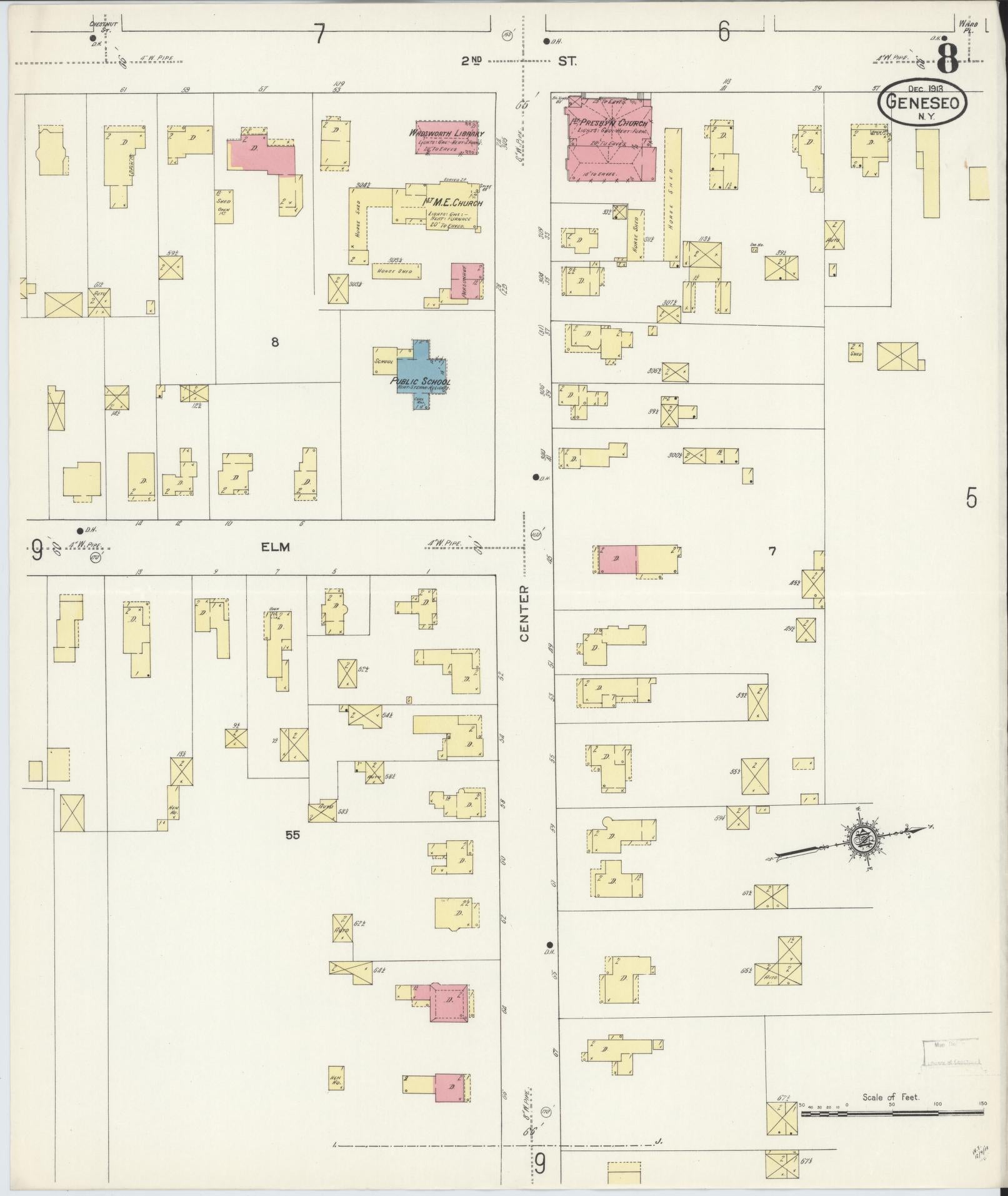 Sanborn Fire Insurance Map from Geneseo, Livingston County, New York (1913), Sheet #0008 - Complete Map Set gallery image, historic Sanborn map, vintage wall art, New York New York