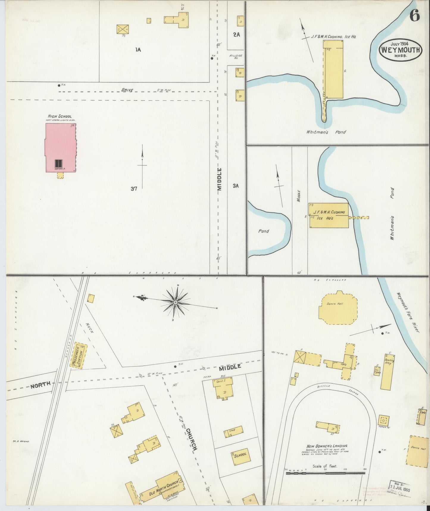 Sanborn Fire Insurance Map from Weymouth, Norfolk County, Massachusetts (1904), Sheet #0006 - Historic Sanborn Fire Insurance Map Print, vintage old map wall art, antique decor, genealogy gift, Massachusetts Massachusetts map