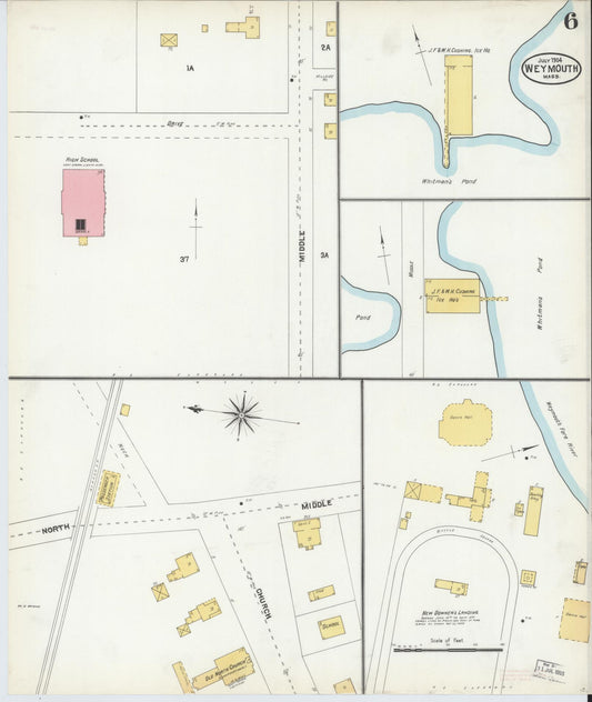 Sanborn Fire Insurance Map from Weymouth, Norfolk County, Massachusetts (1904), Sheet #0006 - Historic Sanborn Fire Insurance Map Print, vintage old map wall art, antique decor, genealogy gift, Massachusetts Massachusetts map