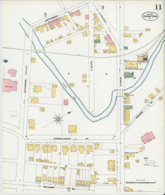 Sanborn Fire Insurance Map from Uniontown, Fayette County, Pennsylvania (1901), Sheet #0011 - Historic Sanborn Fire Insurance Map Print, vintage old map wall art, antique decor, genealogy gift, Pennsylvania Pennsylvania map
