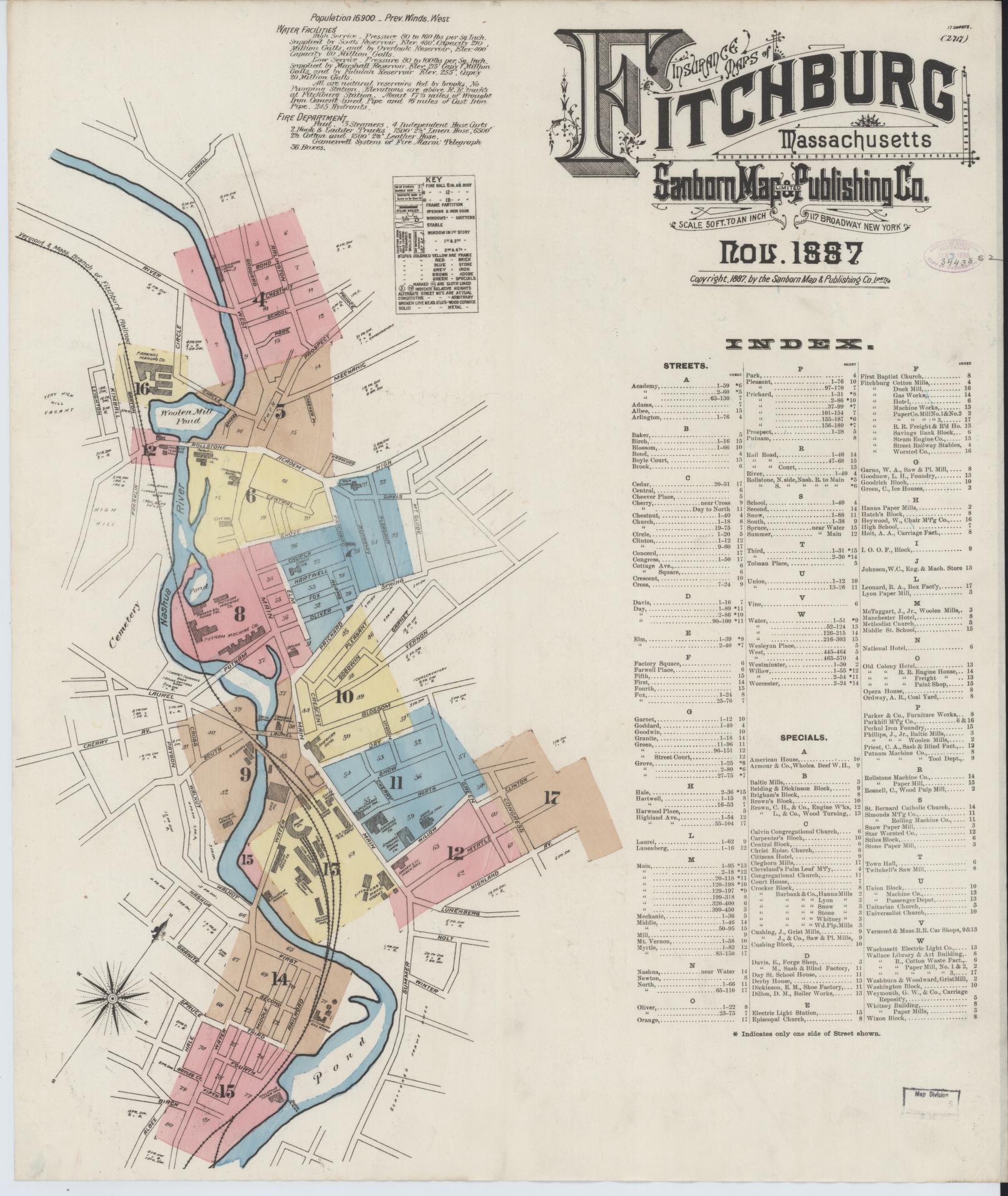 Sanborn Fire Insurance Map from Fitchburg, Worcester County, Massachusetts. (1887) – Historic Sanborn Fire Insurance Map Print