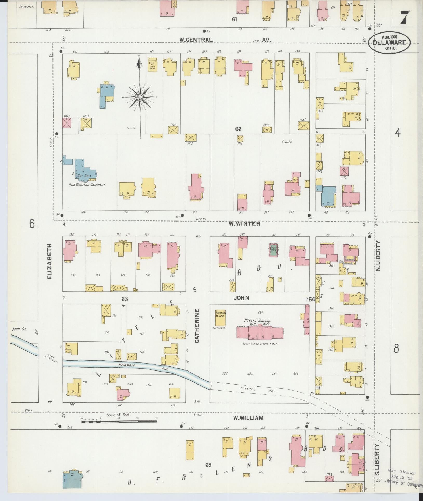 Sanborn Fire Insurance Map from Delaware, Delaware County, Ohio (1901), Sheet #0007 - Historic Sanborn Fire Insurance Map Print, vintage old map wall art, antique decor, genealogy gift, Sanborn Fire Insurance Map from Delaware Delaware map