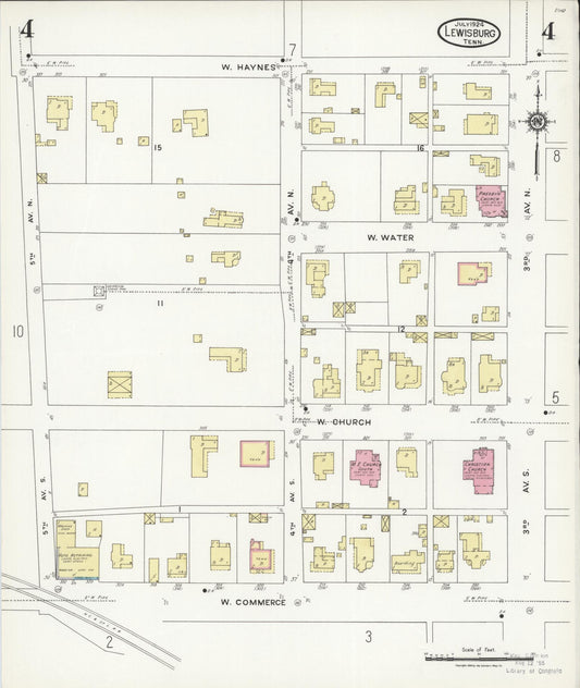 Sanborn Fire Insurance Map from Lewisburg, Marshall County, Tennessee (1924), Sheet #0004 - Historic Sanborn Fire Insurance Map Print, vintage old map wall art, antique decor, genealogy gift, Tennessee Tennessee map
