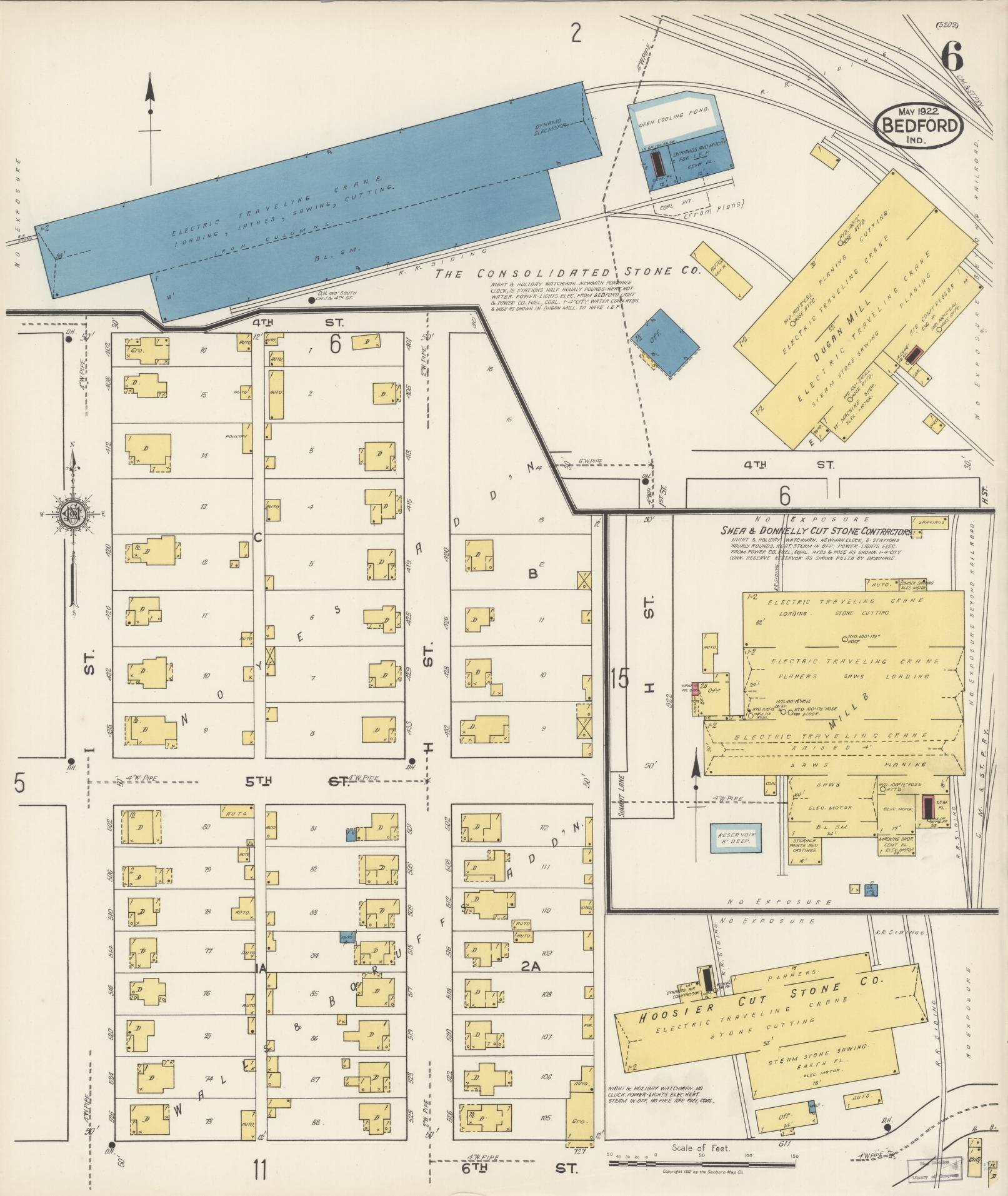 Sanborn Fire Insurance Map from Bedford, Lawrence County, Indiana (1922), Sheet #0006 - Complete Map Set gallery image, historic Sanborn map, vintage wall art, Indiana Indiana